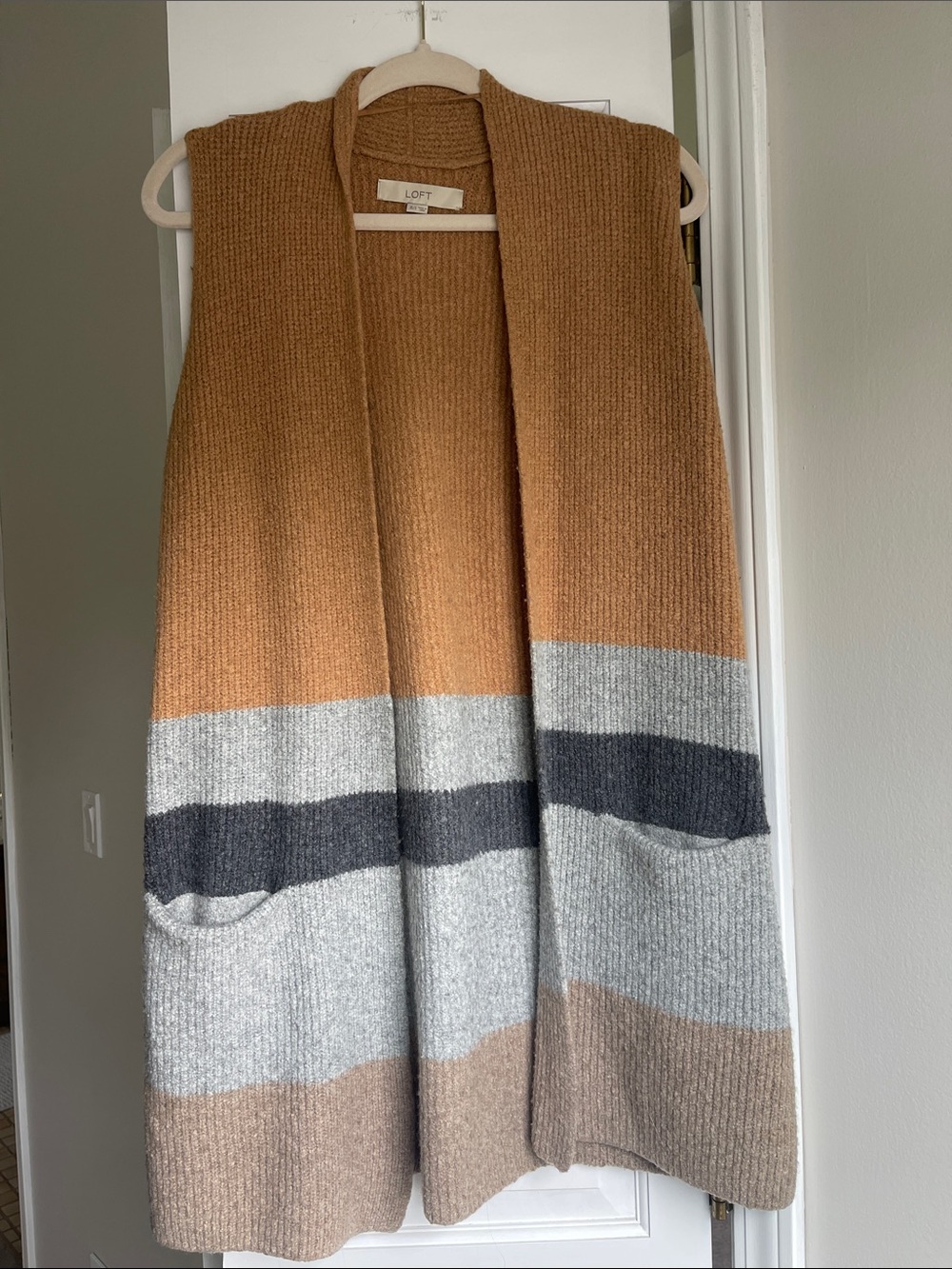 LOFT Striped Tunic Knit Sleeveless Cardigan Vest